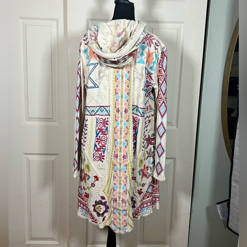 🌺 Johnny Was BIYA Embroidered Hooded Boho Cardigan Jacket Ivory Festival, medium - Picture 6 of 14